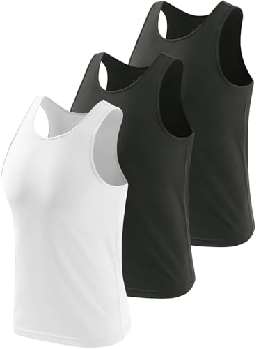 vislivin 3 Pack Workout Tank Top Herren Baumwolle Tanktops Unterhemden Ärmelloses Muskelshirts Fitness Tanks Schwarz/Schwarz/Weiß M von vislivin