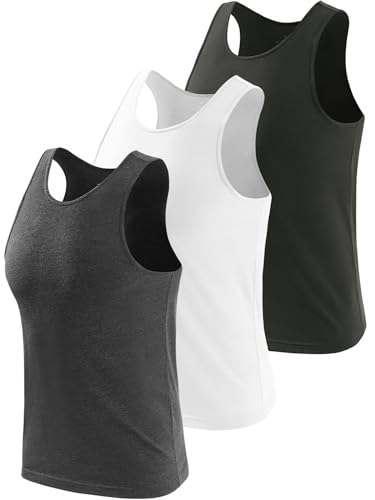 vislivin 3 Pack Workout Tank Top Herren Baumwolle Tanktops Unterhemden Ärmelloses Muskelshirts Fitness Tanks Schwarz/Weiß/Dunkelgrau M von vislivin