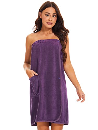 vislivin Bademantel Damen Frottee Saunakilt Saunatuch Frauen Sauna Kilt mit Druckknöpfen und Gummizug Purple S/M von vislivin