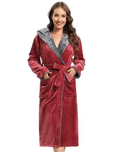 vislivin Bademantel Damen mit Kapuze Flauschig Bademantel Lang Warm Morgenmantel Fleece Robe Women Wine Red L vislivin Bademantel Damen mit Kapuze Flauschig Bademantel Lang Warm Morgenmantel Fleece Robe Women Wine Red L von vislivin