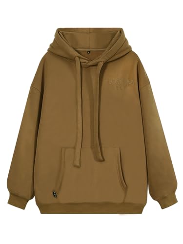 vislivin Basic Kapuzenpullover Damen Oversized Hoodie Casual Langarm Pullover Sweatshirt mit Kapuze Braun M von vislivin