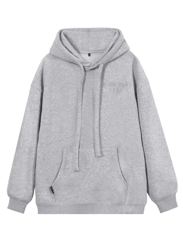 vislivin Basic Kapuzenpullover Damen Oversized Hoodie Casual Langarm Pullover Sweatshirt mit Kapuze Grau M von vislivin