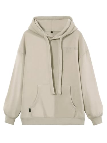 vislivin Basic Kapuzenpullover Damen Oversized Hoodie Casual Langarm Pullover Sweatshirt mit Kapuze Kaffee Grau L von vislivin