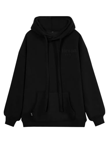 vislivin Basic Kapuzenpullover Damen Oversized Hoodie Casual Langarm Pullover Sweatshirt mit Kapuze Schwarz S von vislivin
