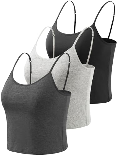 vislivin Crop Tank Top für Damen Baumwolle Unterhemd mit Regal-BH Camisole Ärmelloses Racerback Crop Spaghetti Tops Schwarz/Grau/Dunkelgrau XXL von vislivin