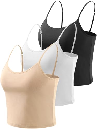 vislivin Crop Tank Top für Damen Baumwolle Unterhemd mit Regal-BH Camisole Ärmelloses Racerback Crop Spaghetti Tops Schwarz/Weiß/Beige XL von vislivin