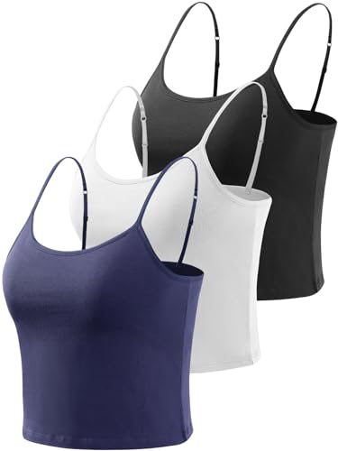 vislivin Crop Tank Top für Damen Baumwolle Unterhemd mit Regal-BH Camisole Ärmelloses Racerback Crop Spaghetti Tops Schwarz/Weiß/Dunkelblau M von vislivin