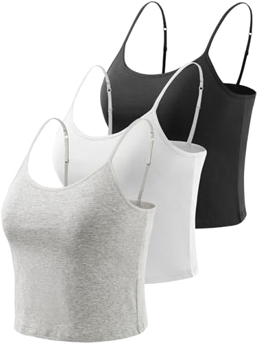 vislivin Crop Tank Top für Damen Baumwolle Unterhemd mit Regal-BH Camisole Ärmelloses Racerback Crop Spaghetti Tops Schwarz/Weiß/Grau S von vislivin