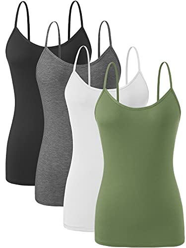 vislivin Damen Leibchen Spaghettiträger Tank Tops Verstellbares Unterhemd Schwarz/Dunkelgrau/Weiß/Armeegrün L von vislivin