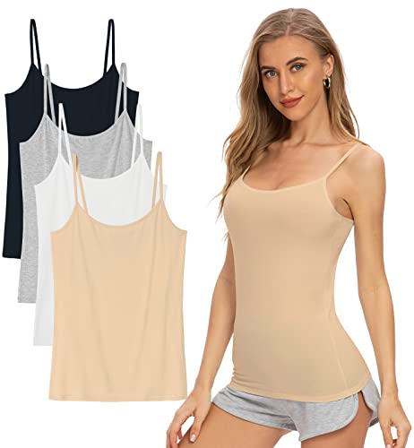 vislivin Damen Leibchen Spaghettiträger Tank Tops Verstellbares Unterhemd Schwarz/Grau/Weiß/Beige L von vislivin