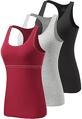 vislivin Damen Tank Tops mit Regal-BH Racerback Tank Top Stretch Unterhemden 3er Pack Schwarz/Grau/Weinrot M von vislivin