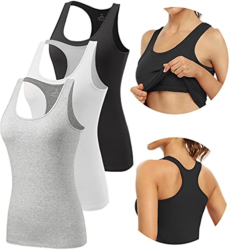 vislivin Damen Tank Tops mit Regal-BH Racerback Tank Top Stretch Unterhemden 3er Pack Schwarz/Weiß/Grau L von vislivin