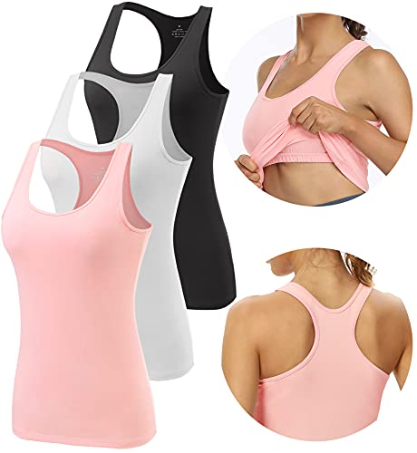 vislivin Damen Tank Tops mit Regal-BH Racerback Tank Top Stretch Unterhemden 3er Pack Schwarz/Weiß/Rosa M von vislivin