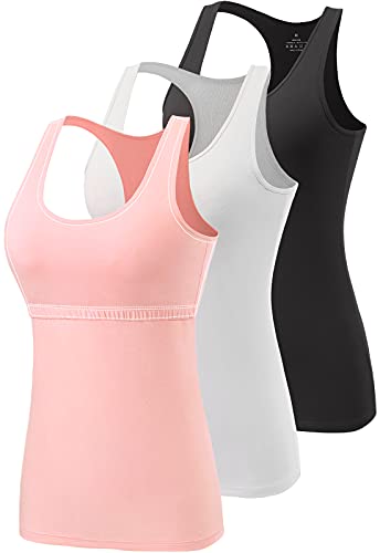 vislivin Damen Tank Tops mit Regal-BH Racerback Tank Top Stretch Unterhemden 3er Pack Schwarz/Weiß/Rosa S von vislivin