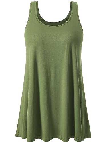 vislivin Damen Top mit Integriertem BH Tank Top Unterhemd Casual Tank Tops Loose Fit Ärmellose Shirt S-XXXXL Army Green XXL von vislivin