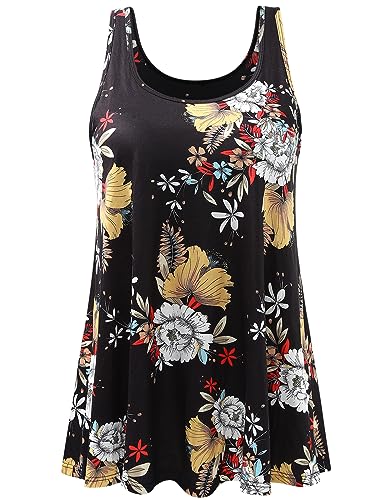vislivin Damen Top mit Integriertem BH Tank Top Unterhemd Casual Tank Tops Loose Fit Ärmellose Shirt S-XXXXL Black Flower XL vislivin Damen Top mit Integriertem BH Tank Top Unterhemd Casual Tank Tops Loose Fit Ärmellose Shirt S-XXXXL Black Flower XL von vislivin