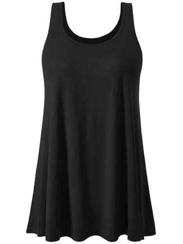 vislivin Damen Top mit Integriertem BH Tank Top Unterhemd Casual Tank Tops Loose Fit Ärmellose Shirt S-XXXXL Black S von vislivin