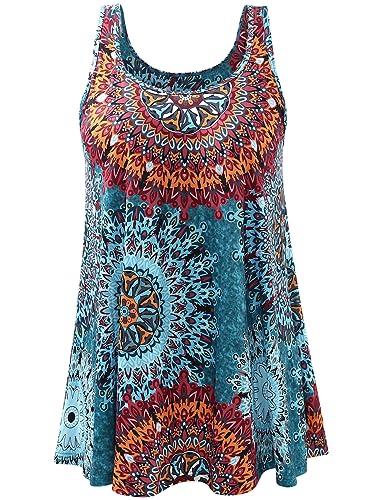 vislivin Damen Top mit Integriertem BH Tank Top Unterhemd Casual Tank Tops Loose Fit Ärmellose Shirt S-XXXXL Blue Flower XL von vislivin