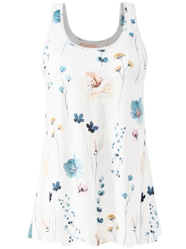 vislivin Damen Top mit Integriertem BH Tank Top Unterhemd Casual Tank Tops Loose Fit Ärmellose Shirt S-XXXXL Ink Painting XXXXL von vislivin