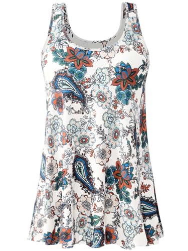 vislivin Damen Top mit Integriertem BH Tank Top Unterhemd Casual Tank Tops Loose Fit Ärmellose Shirt S-XXXXL Lotus Flower XXXXL von vislivin