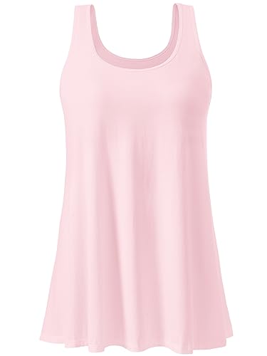vislivin Damen Top mit Integriertem BH Tank Top Unterhemd Casual Tank Tops Loose Fit Ärmellose Shirt S-XXXXL Pink XL von vislivin