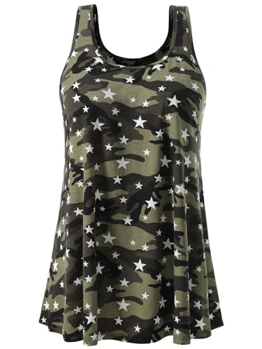 vislivin Damen Top mit Integriertem BH Tank Top Unterhemd Casual Tank Tops Loose Fit Ärmellose Shirt S-XXXXL Star Army Green XL von vislivin