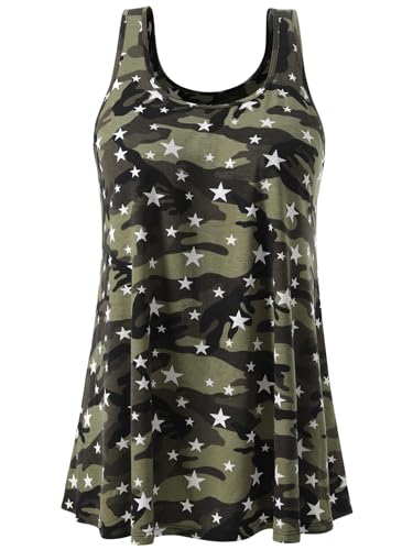 vislivin Damen Top mit Integriertem BH Tank Top Unterhemd Casual Tank Tops Loose Fit Ärmellose Shirt S-XXXXL Star Army Green XXXL von vislivin