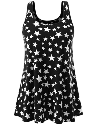 vislivin Damen Top mit Integriertem BH Tank Top Unterhemd Casual Tank Tops Loose Fit Ärmellose Shirt S-XXXXL Star Black M von vislivin