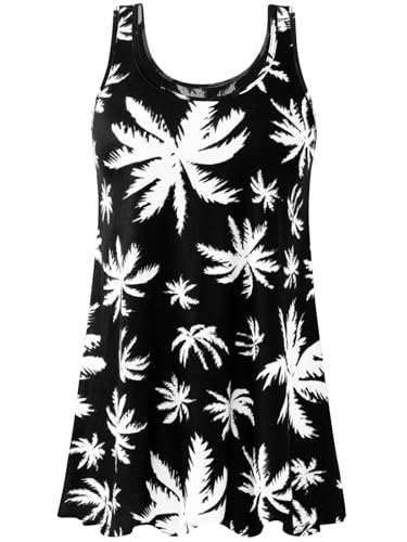 vislivin Damen Top mit Integriertem BH Tank Top Unterhemd Casual Tank Tops Loose Fit Ärmellose Shirt S-XXXXL White Leaf XXXXL von vislivin