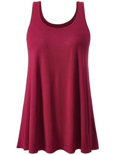 vislivin Damen Top mit Integriertem BH Tank Top Unterhemd Casual Tank Tops Loose Fit Ärmellose Shirt S-XXXXL Wine Red XXL von vislivin
