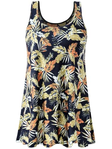vislivin Damen Top mit Integriertem BH Tank Top Unterhemd Casual Tank Tops Loose Fit Ärmellose Shirt S-XXXXL Yellow Leaf XXL von vislivin
