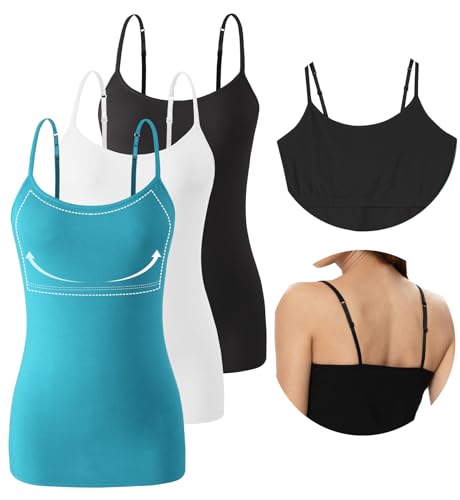 vislivin Damen Unterhemd mit Regal-BH Baumwoll Trägershirt Spaghetti Top Verstellbaren Spaghettiträger Trägertop Schwarz/Weiß/Blau S von vislivin