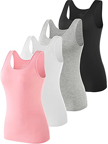 vislivin Elastische Tank Tops für Damen Unterhemden 4er Pack Schwarz/Grau/Weiß/Rosa S von vislivin