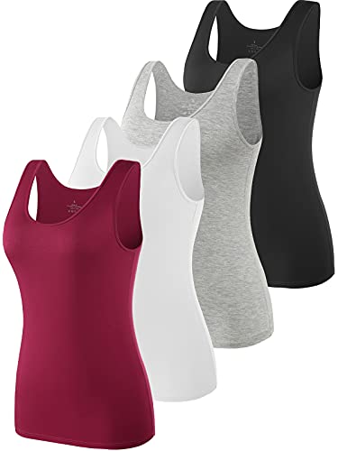 vislivin Elastische Tank Tops für Damen Unterhemden 4er Pack Schwarz/Grau/Weiß/Weinrot M von vislivin