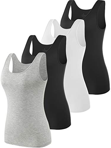 vislivin Elastische Tank Tops für Damen Unterhemden 4er Pack Schwarz/Weiß/Schwarz/Grau M von vislivin