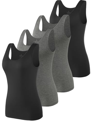 vislivin Elastische Tank Tops für Damen Unterhemden 4er Pack Schwarz/Dunkelgrau/Dunkelgrau/Schwarz S von vislivin