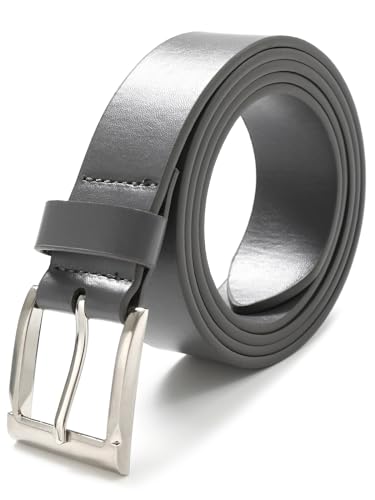 vislivin Gürtel Herren Leder Gürtel Verstellbarer Ledergürtel Men Belt Herrengürtel 3.5cm Breit Grau S von vislivin