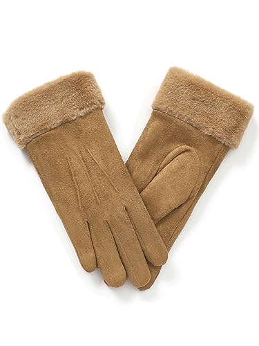 vislivin Handschuhe Damen Winter Warm Handschuhe Touchscreen Handschuh mit Gefütterte Braun L 1 von vislivin