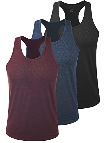 vislivin Herren Sport Tank Top Ärmelloses Muskelshirts Tanktops Fitness Achselshirts Gym Unterhemden Bodybuilding 3er Pack Schwarz/Dunkelblau/Weinrot L 1 von vislivin