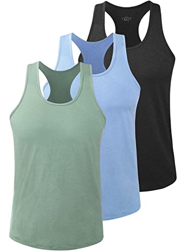 vislivin Herren Sport Tank Top Ärmelloses Muskelshirts Tanktops Fitness Achselshirts Gym Unterhemden Bodybuilding 3er Pack Schwarz/Hellblau/Armeegrün XL 1 von vislivin