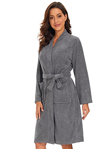 vislivin Leichter Bademantel Damen Frottee Bademantel Sauna Morgenmantel Knielanger Saunamantel Bathrobe Damen Grau M vislivin Leichter Bademantel Damen Frottee Bademantel Sauna Morgenmantel Knielanger Saunamantel Bathrobe Damen Grau M von vislivin