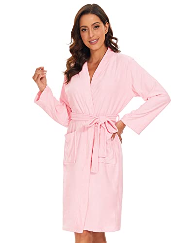 vislivin Leichter Bademantel Damen Frottee Bademantel Sauna Morgenmantel Knielanger Saunamantel Bathrobe Damen Rosa S von vislivin