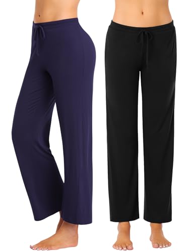 vislivin Schlafanzughose Damen Pyjamahosen Lang Freizeithose Stretch Yogahose Weiche Frauen Nachtwäsche Hosen Schwarz/Dunkelblau-1 S vislivin Schlafanzughose Damen Pyjamahosen Lang Freizeithose Stretch Yogahose Weiche Frauen Nachtwäsche Hosen Schwarz/Dunkelblau-1 S von vislivin