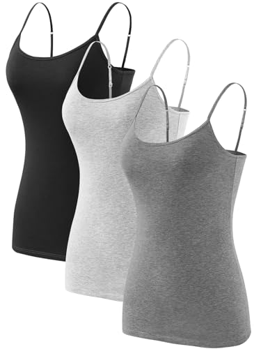 vislivin Spaghetti Tops Damen Baumwolle Spaghettiträger Unterhemden Basic Verstellbares Tank Top Schwarz/Grau/Dunkelgrau M von vislivin