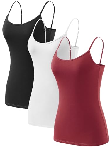 vislivin Spaghetti Tops Damen Baumwolle Spaghettiträger Unterhemden Basic Verstellbares Tank Top Schwarz/Weiß/Weinrot XXL von vislivin