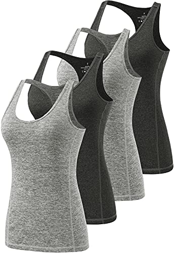 vislivin Sport Tank Top Damen Tanktops Racerback Top Yoga Ärmelloses Shirts - 4er Pack Schwarz/Grau/Schwarz/Grau S von vislivin