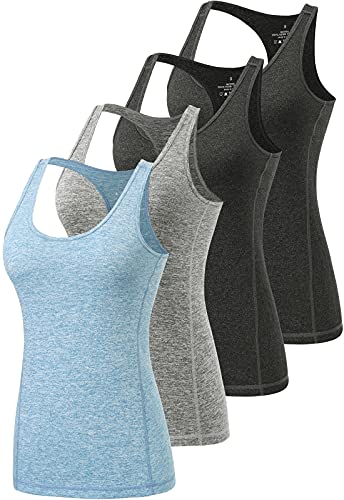 vislivin Sport Tank Top Damen Tanktops Racerback Top Yoga Ärmelloses Shirts - 4er Pack Schwarz/Schwarz/Grau/Hellblau M von vislivin