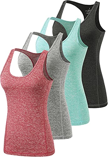 vislivin Sport-Tanktops für Damen Racerback Yoga Athletic Tanks Frauen Lauftraining Gym Unterhemd - 4er Pack Schwarz/Hellgrün/Grau/Weinrot L von vislivin