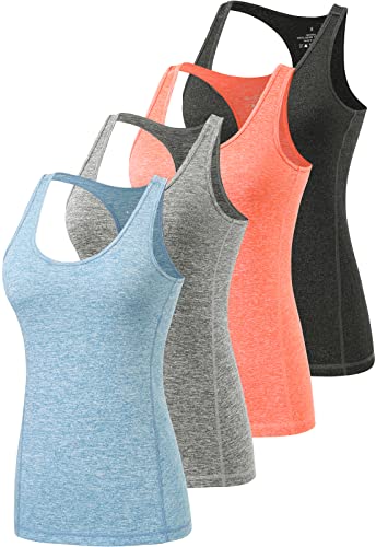 vislivin Sport-Tanktops für Damen Racerback Yoga Athletic Tanks Frauen Lauftraining Gym Unterhemd - 4er Pack Schwarz/Orange/Grau/Hellblau L von vislivin