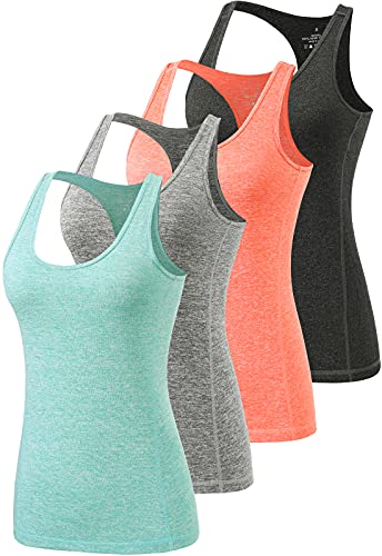 vislivin Sport Tank Top Damen Tanktops Racerback Top Yoga Ärmelloses Shirts - 4er Pack Schwarz/Orange/Grau/Hellgrün L von vislivin